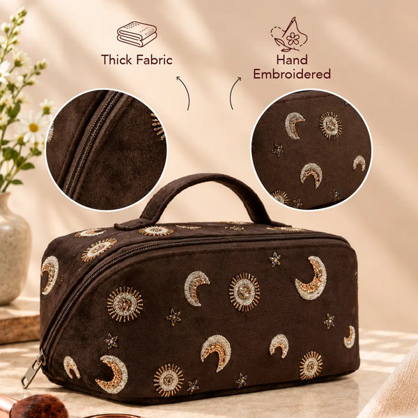 Golden Moon Star Makeup Bag – Glam Night Sky Beauty Case