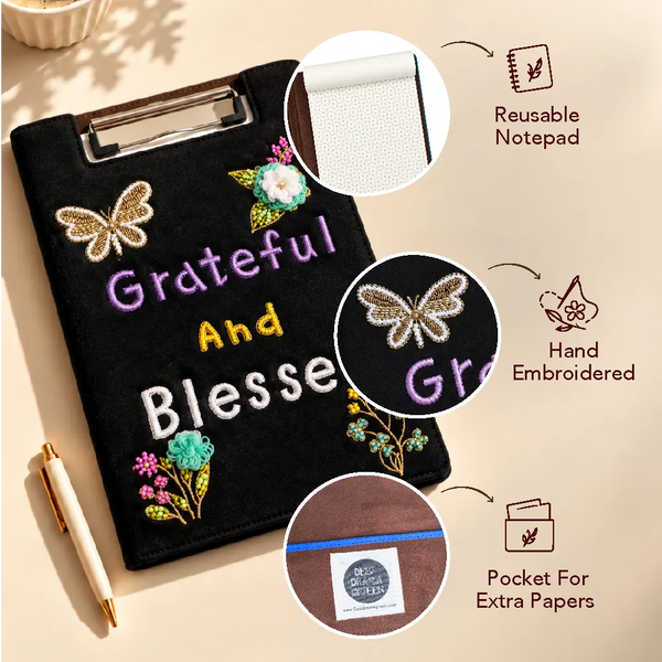 Greatful And Blessed - Embroidered Reusable Journals