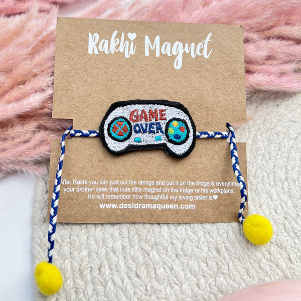 Embroidered Rakhi Magnet – Game Over design, handmade gift