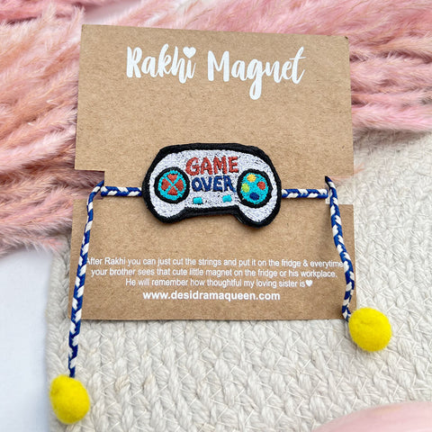 Embroidered Rakhi Magnet – Game Over design, handmade gift