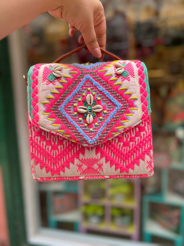 MINDY PINK EMBROIDERED SLING BAG