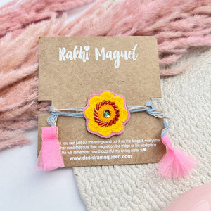 Handmade embroidered Rakhi Magnet – Embroidered Rakhi Magnet - yellow floral