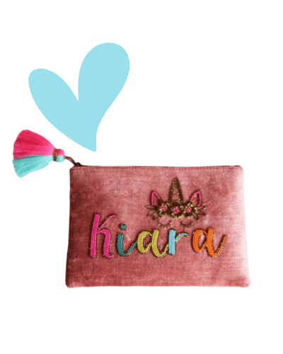 Personalized Pink Velvet Unicorn Namepouch