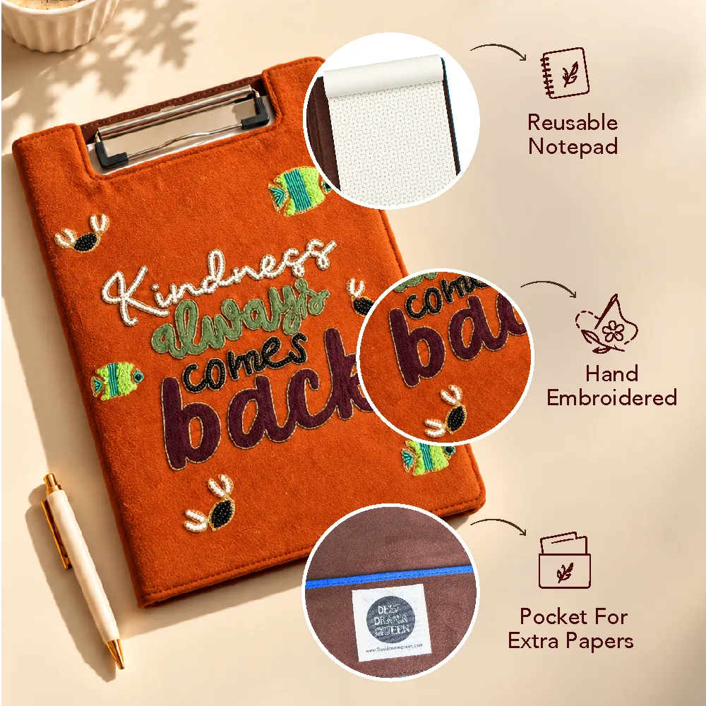 Kindness Always Comes Back - Embroidered Reusable Journals