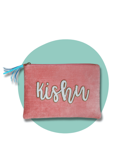 Personalized Flat Name Pouch Pink Velvet