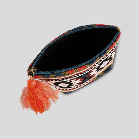 Aztec Makeup Pouch Orange Embroidery