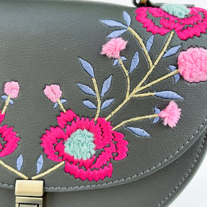 Rexine Floral Grey Sling Bag
