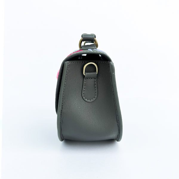 Rexine Floral Grey Sling Bag