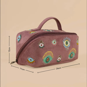 Peach Evil Eye Makeup Pouch – Soft Glam Travel Cosmetic Organize