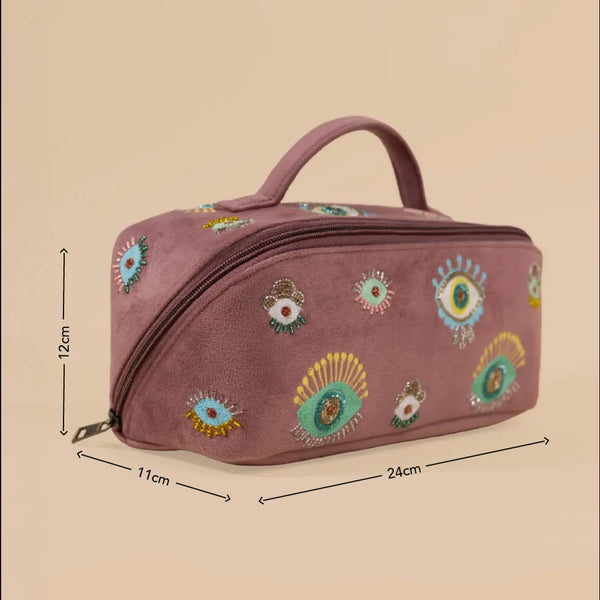 Peach Evil Eye Makeup Pouch – Soft Glam Travel Cosmetic Organize