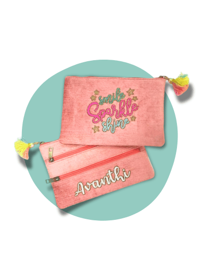 Personalized Namepouch Both Side Embroidered - Pink Velvet