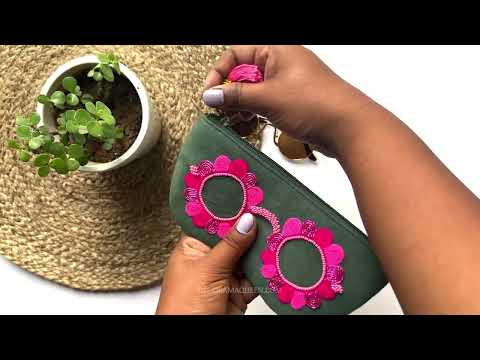 Quirky pink glasses pouch with detailed floral threadwork – handmade Clara Pink sunglass cover