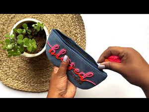 Handmade sunglass pouch with Blessed quote – embroidered specs case

