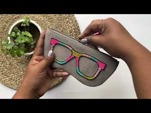 Soft embroidered spectacle pouch in grey – multi-color design, handcrafted and trendy