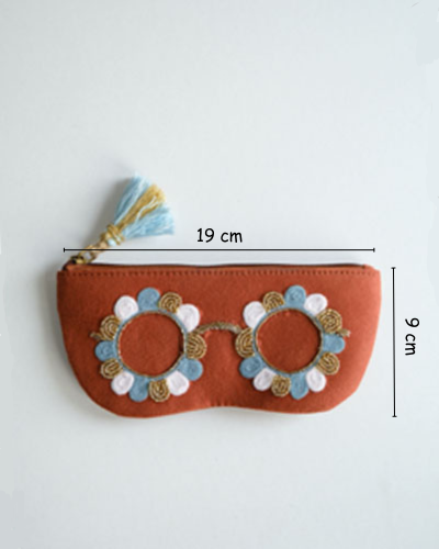 Clara Rust hand-embroidered specs case – floral motif on soft rust fabric, made in India