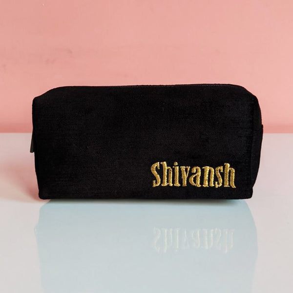 Black Velvet Namepouch with golden zari
