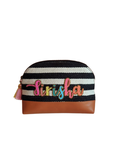 Black & White Namepouch with Tan base