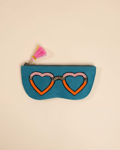Quirky turquoise sunglass case – handcrafted accessory for glasses