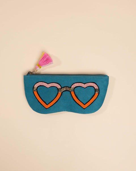 Quirky turquoise sunglass case – handcrafted accessory for glasses
