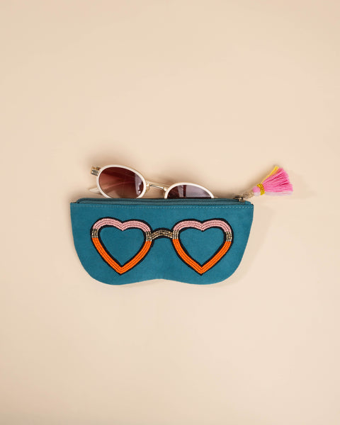 Quirky turquoise sunglass case – handcrafted accessory for glasses