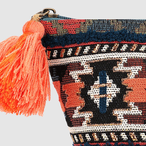 Aztec Makeup Pouch Orange Embroidery