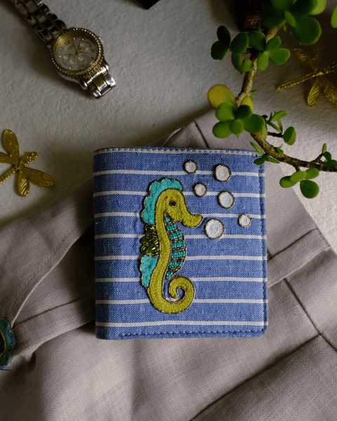 Seahorse - Snap button Wallet (Embroidered )